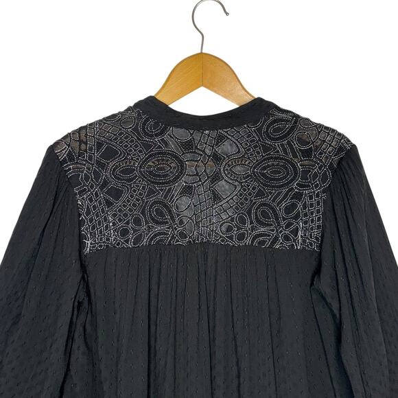 Free People Women's Canyon Rose Button Down Top Size S Black Boho Embroidered - Picture 5 of 10